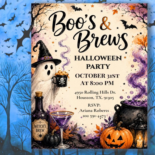 Convites Festa de Cocktail de Halloween Boo's & Brews (Criador carregado)