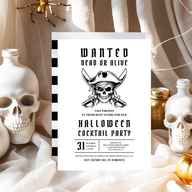 Convites Festa de Cocktail de Halloween da Caveira Pirata (Pirate Skull Halloween Cocktail Party Invitation)