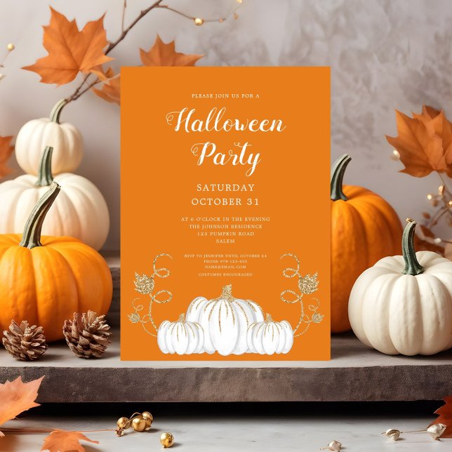 Convites Festa de Cocktail de Halloween de Abóbora Laranja  (Cute Orange Pumpkin Halloween Cocktail Party Invitation)
