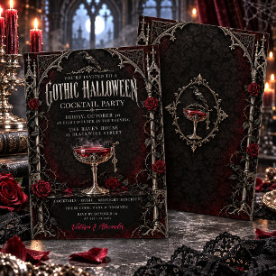 Convites Festa de Cocktail de Halloween Elegante Gótico Cor