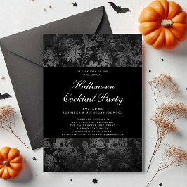 Convites Festa de Cocktail de Halloween em Preto Damasco Gó