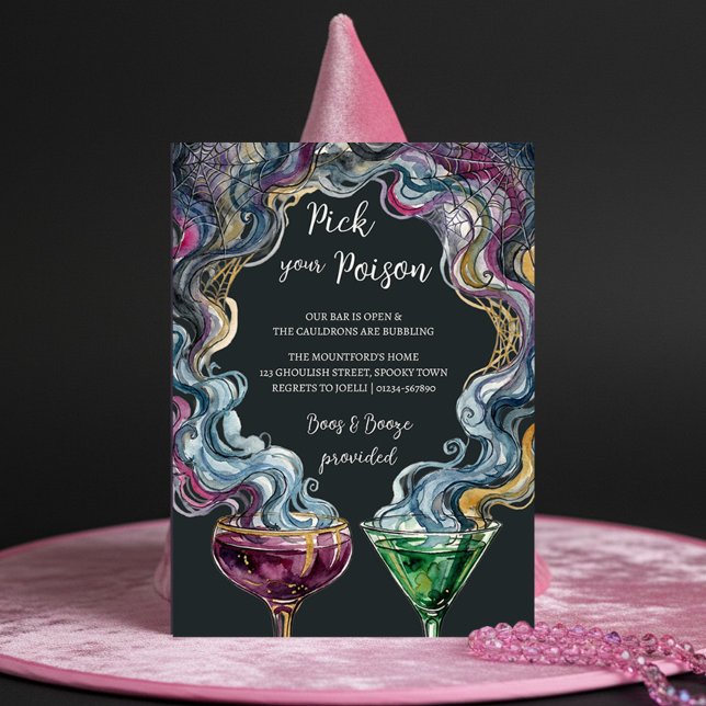 Convites Festa de Cocktail de Halloween Escolha Seu Veneno (Pick your Poison halloween cocktail party invitation by Darling & May (printed or digital))