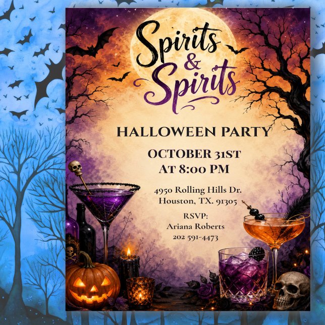 Convites Festa de Cocktail de Halloween Espíritos & Espírit (Criador carregado)