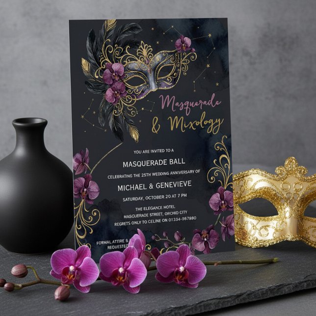 Convites Festa de Cocktail de Halloween Mascarada e Mixolog (Masquerade & Mixology, masked cocktail ball invitation by Darling & May (printed or digital))
