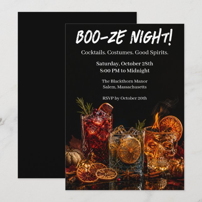 Convites Festa de Cocktail de Halloween | Noite de Booze (Frente/Verso)