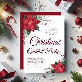 Convites Festa de Cocktail de Natal com Rotulo Floral de Po