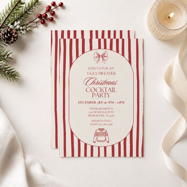 Convites Festa de Cocktail de Natal com Suéter Feio Elegant (Elegant Ugly Sweater Christmas Cocktail Party Invitation)