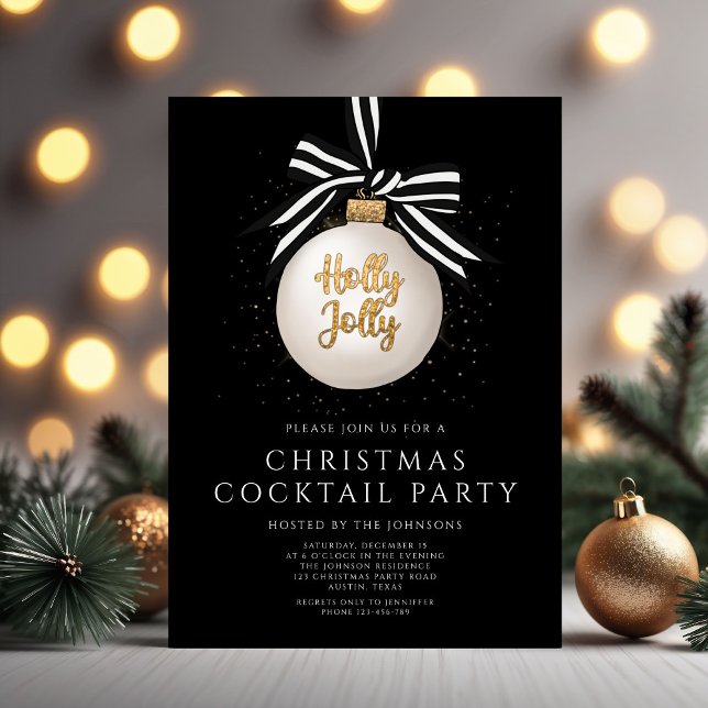 Convites Festa de Cocktail de Natal Elegante Bola Preta (Elegant Black Bauble Christmas Cocktail Party Invitation
)