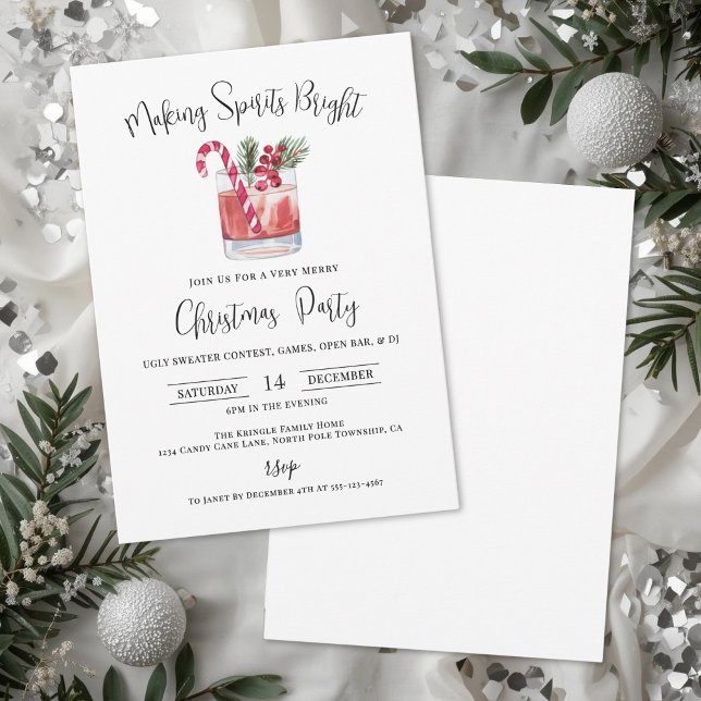 Convites Festa de Cocktail de Natal Fazendo Espíritos Brilh (Making Spirits Bright Christmas Cocktail Party Invitation)