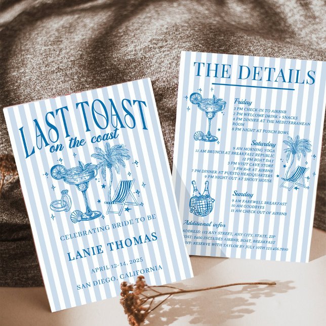 Convites Festa de Cocktail de Noiva Costeira Azul (Criador carregado)