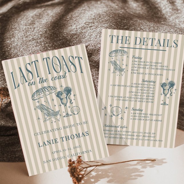 Convites Festa de Cocktail de Noiva Costeira Azul-Marinho (Criador carregado)