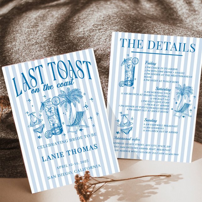 Convites Festa de Cocktail de Solteira à Beira-Mar Azul (Criador carregado)