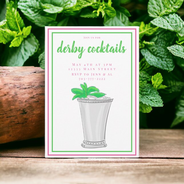 Convites Festa de Cocktail Derby Mint Julep / Rosa e Verde (Criador carregado)