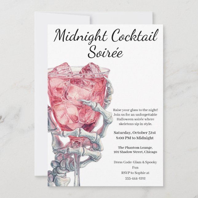 Convites Festa de Cocktail do Halloween | Mão de Esqueleto (Frente)