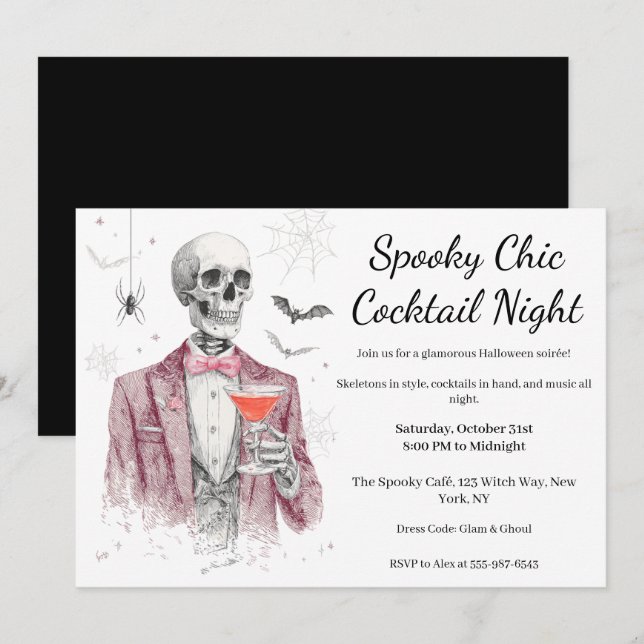 Convites Festa de Cocktail do Halloween | Noite Chic Spooky (Frente/Verso)