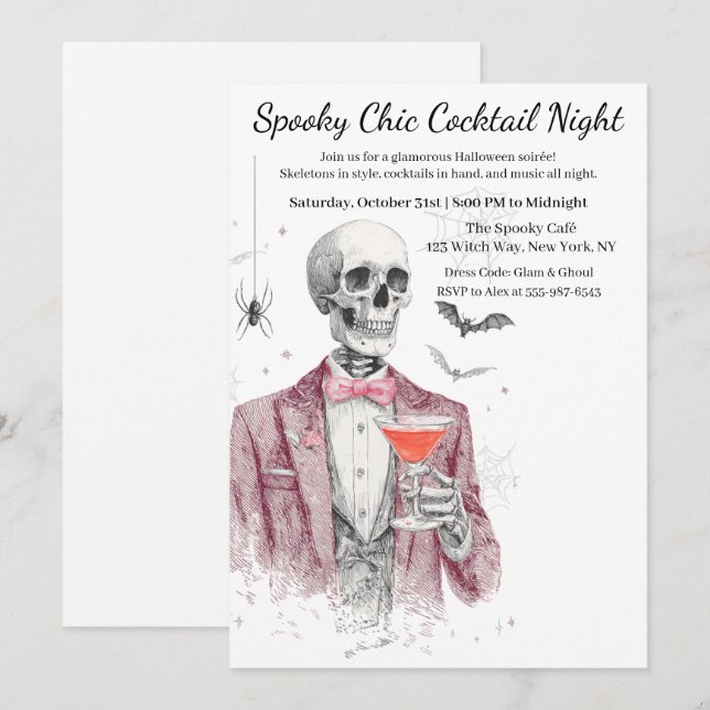 Convites Festa de Cocktail do Halloween | Noite Chic Spooky (Frente/Verso)