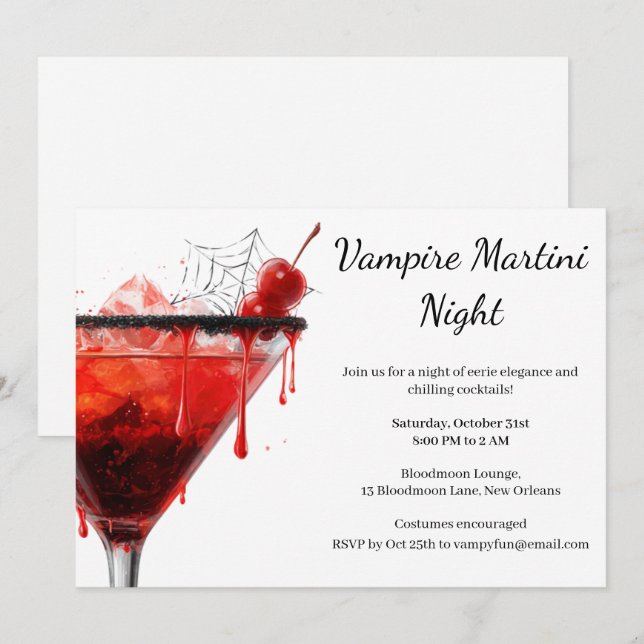 Convites Festa de Cocktail do Halloween | Vampire Martini (Frente/Verso)
