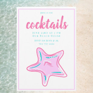 Convites Festa de Cocktail Estrela do Mar Rosa Preppy 