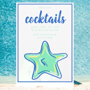 Convites Festa de Cocktail Estrela-do-Mar Verde Préppy