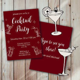 Convites Festa de Cocktail Minimalista Burgundy e Branco