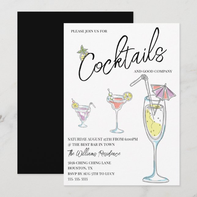 Convites Festa de Cocktail Moderna (Frente/Verso)
