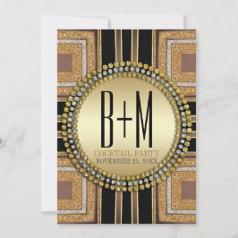 Convites Festa de Cocktail Preta Dourada ArtDeco Squazi