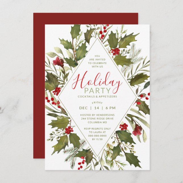 Convites Festa de Cocktail Vintage Holly (Frente/Verso)