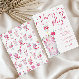 Convites Festa de Cocktails de Mahjong, Rosa-Quente-Aquarel