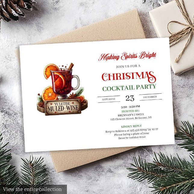 Convites Festa de cocktails de Natal minimalista clássica (Classic minimalist Christmas cocktails party invitation

)