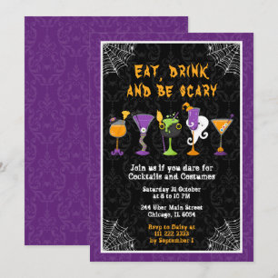 Convites Festa de Cocktails e Fantasias de Halloween Roxa