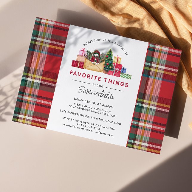 Convites Festa de Coisas Favoritas do Natal (Plaid Rustic Favorite Things Christmas Invitation)