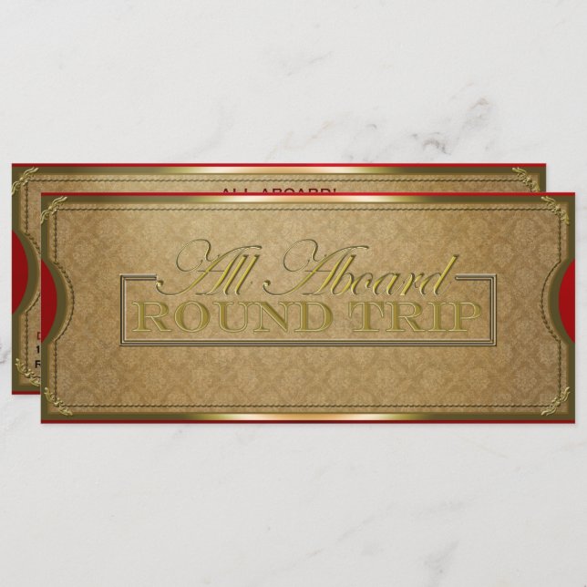 Convites Festa de Comboio de Natal Dourado e Vermelho (Frente/Verso)