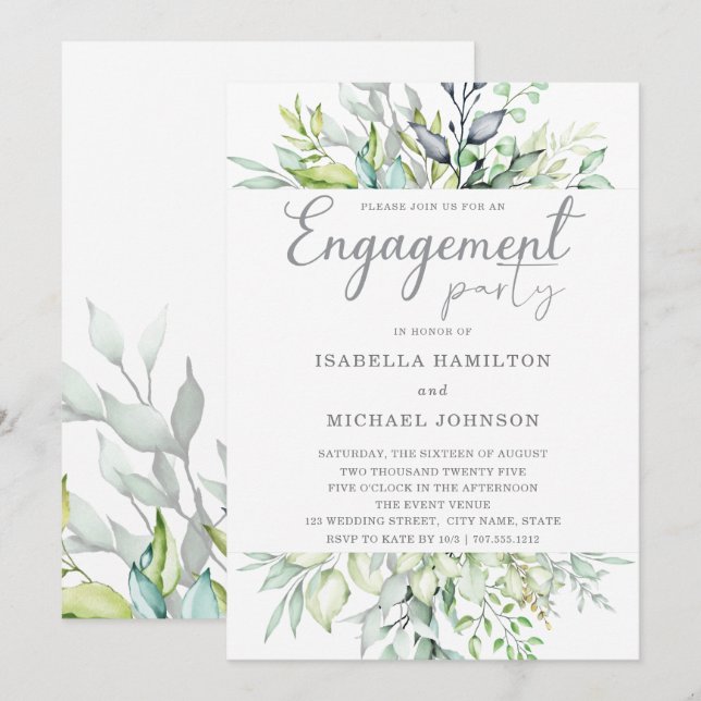 Convites Festa de Compromisso Botânico de Caligrafia (Frente/Verso)