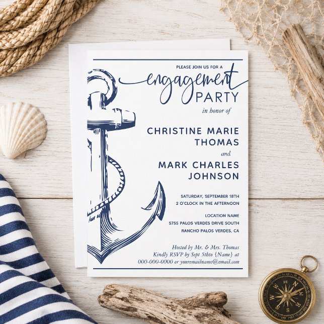 Convites Festa de Compromisso de Âncora Náutica Casamento (Create your perfect invitation with this pre-designed nautical anchor engagement invitation.)