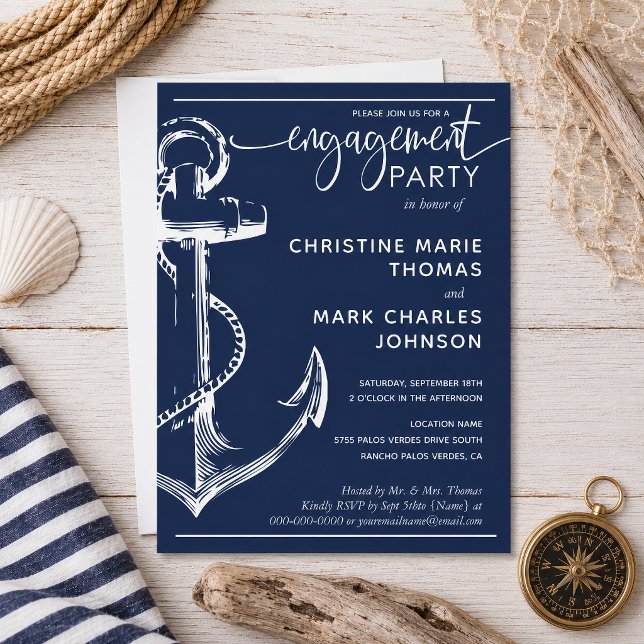 Convites Festa de Compromisso de Âncora Náutica Casamento M (Create your perfect invitation with this pre-designed nautical anchor engagement invitation.)