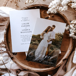 Convites Festa de Compromisso de Foto com Letra de Caligraf