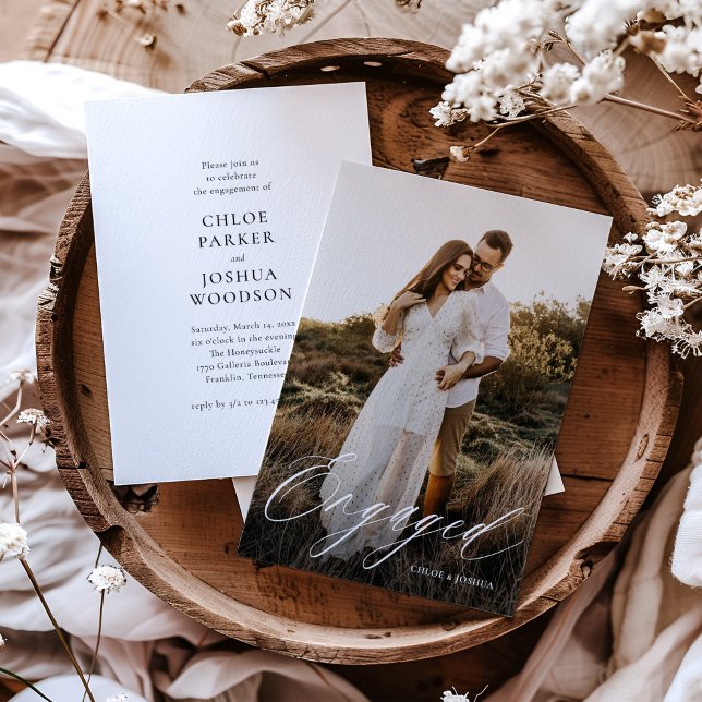 Convites Festa de Compromisso de Foto com Letra de Caligraf (Criador carregado)