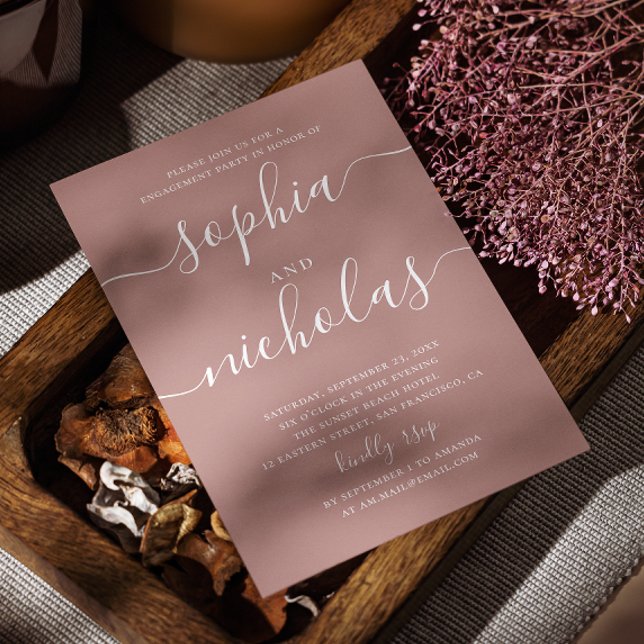 Convites Festa de Compromisso Rosewood Suave | Rosa Românti (Criador carregado)