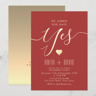 Convites Festa de Compromisso Vermelho Elegante