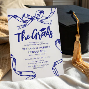 Convites Festa de Conclusão de Curso com Laço Azul Doodle