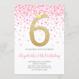 Convites Festa de Confetti Rosa, Festa Dourada Numero 6