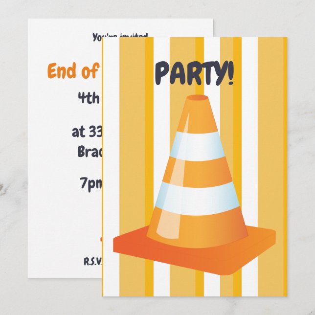 Convites Festa de Construção de Escavadeira de Cone de Tráf (Frente/Verso)