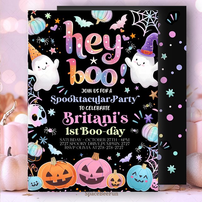 Convites Festa de Convocação de Aniversário do Halloween Ei (Halloween Ghost Birthday Invitation Party Hey Boo Girly Cute Ghost Birthday Spooktacular Halloween )