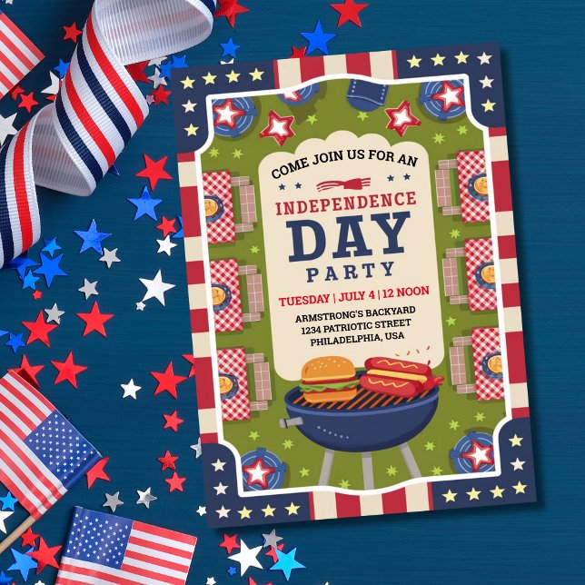 Convites Festa de Cookout do Dia da Independência em 4 de j (4th of July Independence Day Cookout Party Invitation)