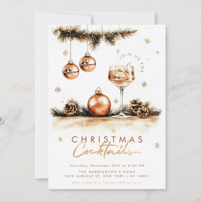 Convites Festa de Coquetel de Natal Elegante Boho (Frente)