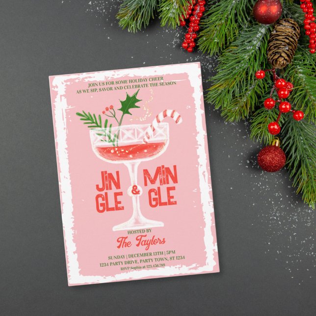 Convites Festa de Coquetel de Natal Rustic Jingle e Mingle (Rustic Jingle and Mingle Christmas Cocktail Party Invitation)
