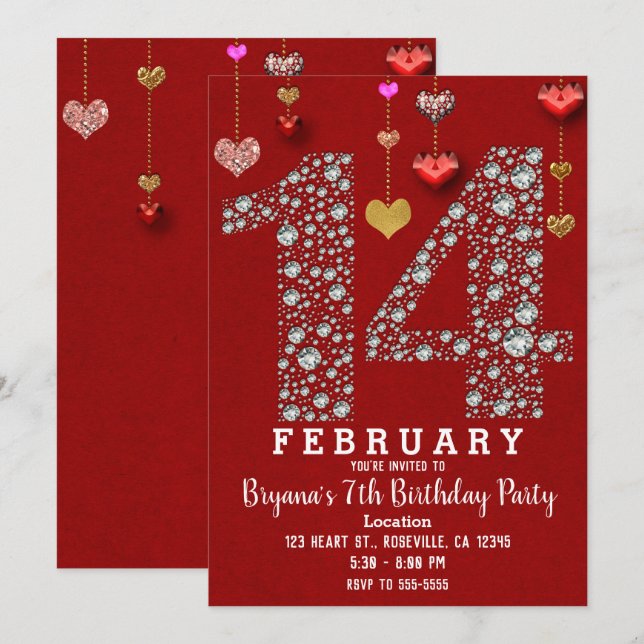 Convites Festa de Corazones Vermelhos do Dia dos Namorados  (Frente/Verso)