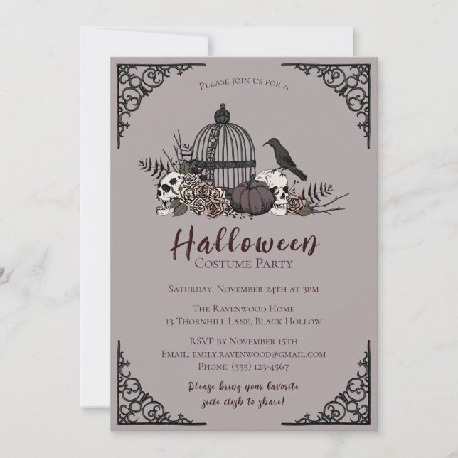 Convites Festa de Costume Adulto do Halloween Escuro Elegan (Frente)
