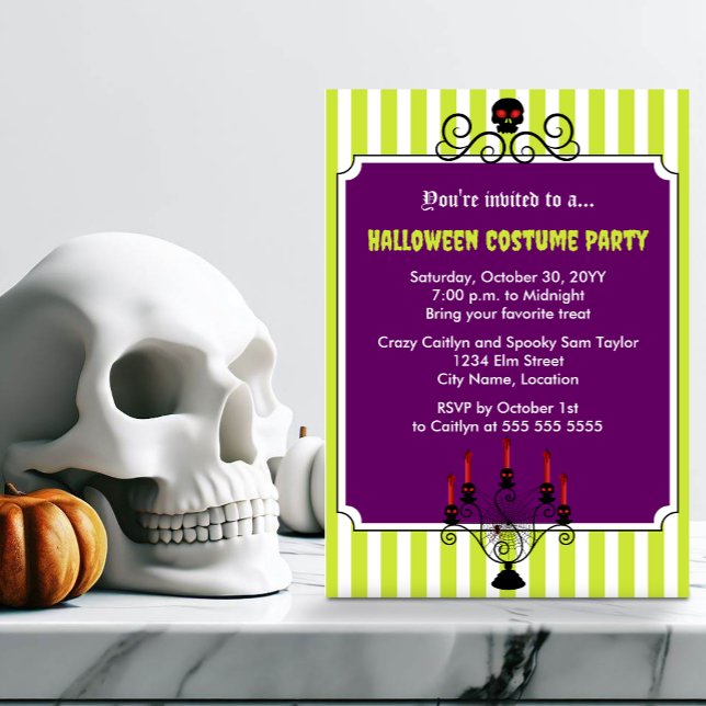 Convites Festa de Costume Candelabra no Halloween Skull (Get ready for a goulish Halloween costume party! Send out this perfect invite to family & friends.)