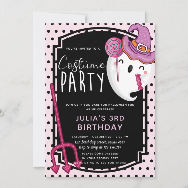 Convites Festa de Costume de Aniversário da Garota Hallowee (Frente)